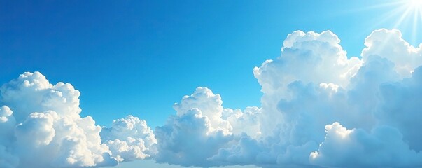 Wall Mural - feathery clouds scatter across the brilliant blue expanse with an intricate feather shape, wispy clo