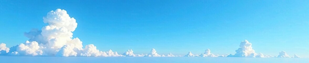 Wall Mural - a brilliant clear blue sky with high white puffy clouds and a few scattered clouds in the distance, 