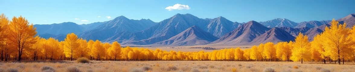 Desert mountains with a blanket of golden aspens against a blue sky, yellow, autumn, flagstaff