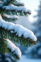 Wall Mural - Pine branch with heavy snow accumulation and frost, branch, winter, accumulation