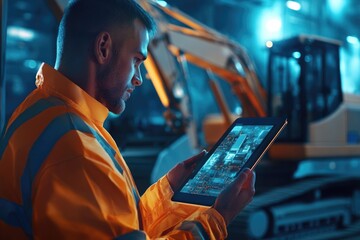 Poster - A person wearing a yellow jacket holds a tablet computer