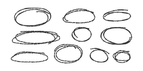 Poster - Collection of pencil textured ovals in various sizes. Crayon Hand drawn elements for highlighting emphasis. Monochrome minimalistic Black doodle shapes. Handwritten Element for design, art projects