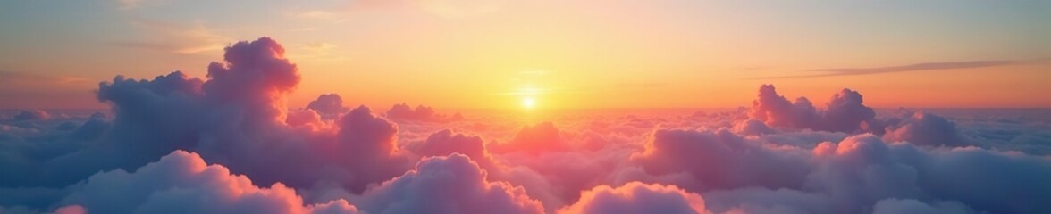 Wall Mural - softly glowing cumulus clouds stretch across the sky, warm colors, sunrise, clouds