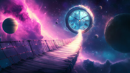 Wall Mural - bridge leading giant clock