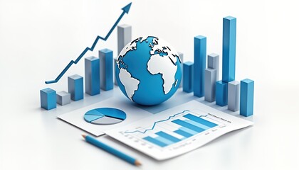 Poster - global business performance analysis illustration. various business charts, graphs including bar cha
