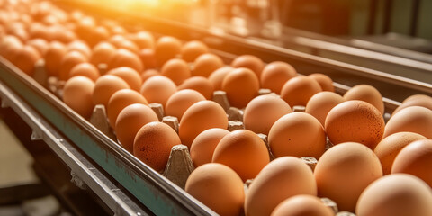 Aufkleber - Eggs being sorted on a conveyor belt in a factory