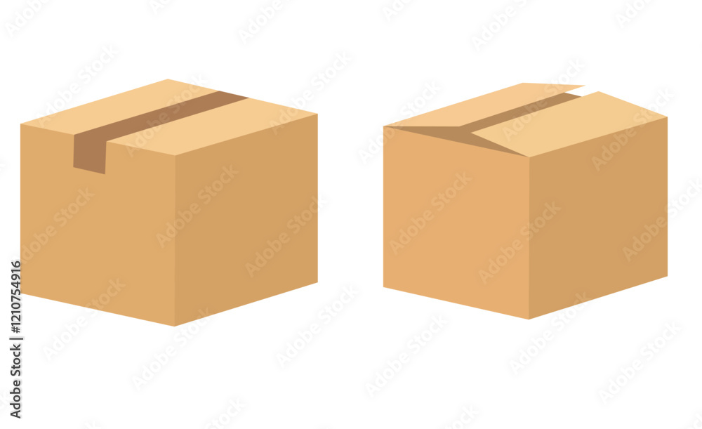 Open and closed recycle brown carton delivery packaging box with ...