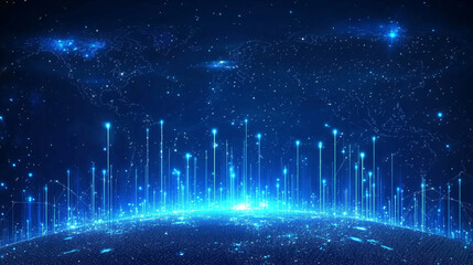 Poster - Digital World Map with Glowing Data and Networks Representing Global Connectivity