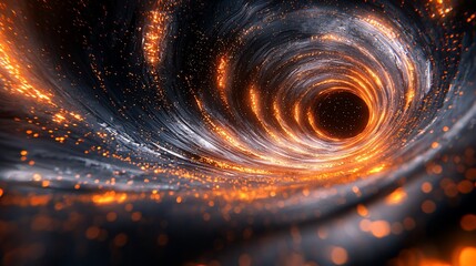 Poster - Fiery cosmic vortex swirling into a dark space tunnel.