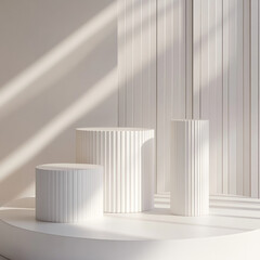 Poster - Elegant Minimalist Display with White Cylindrical Pedestals and Soft Light Shadows