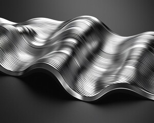 Poster - Abstract silver metallic wave form, flowing lines, elegant, luxury.
