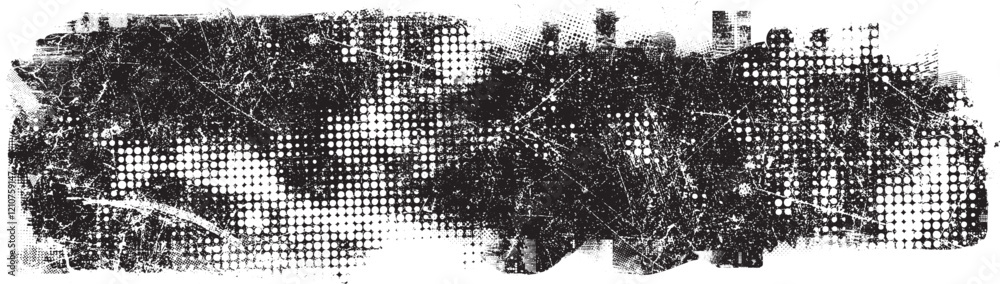 Grunge textured banner with rough edges. Halftone dots texture. Overlay ...