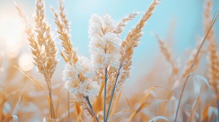  Golden Wheat Field Sunset, Summer Plants, Nature Beauty, Background for Design