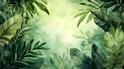 Wall Mural - Serene emerald oasis abstract watercolor blend of lush green hues evoking natural tranquility textured background illustration. Emerald Oasis. Illustration