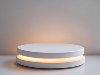 Poster - Minimalistic White Podium with Warm Lighting for Product Showcase