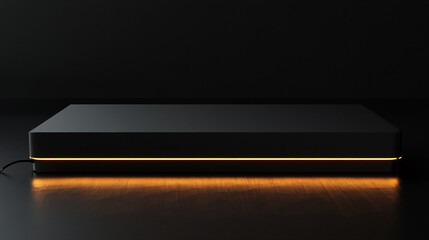 Aufkleber - Minimalistic Dark Podium with Warm Light Illumination on Wooden Surface