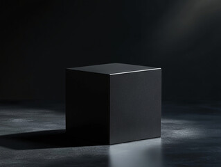 Poster - Modern Black Cube Pedestal for Display in Minimalistic Dark Setting
