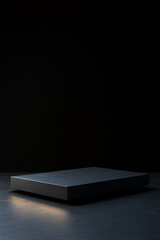 Poster - Minimalist Black Podium with Subtle Lighting on Dark Background for Mockup Display