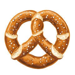 Tasty traditional Bavarian pretzel isolated on white background. Vector clipart illustration