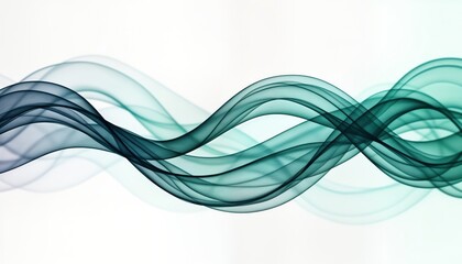 Poster - Abstract teal blue-green curved lines form dynamic wave pattern. Modern technology network style. Fluid graphic overlay. Deep colours create motion effect for tech background. Suitable for modern