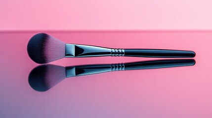 Poster - A contour brush placed on a mirrored surface reflecting a soft pink hue.
