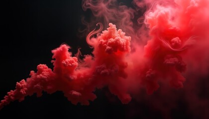 Poster - Red smoke swirls in abstract patterns on black backdrop. Fluid, dynamic motion evident in smoke. Vibrant red color creates striking contrast with deep black. Abstract piece suggests magic, energy