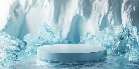 Wall Mural - a blue ice sculpture of a round platform with a blue background
