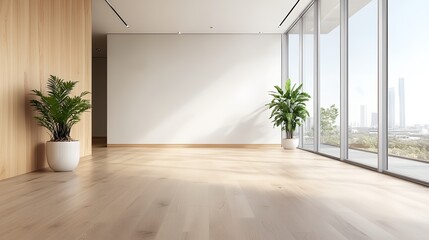 Wall Mural - Large, empty room with a white wall and a large window