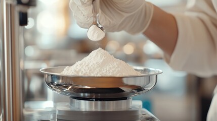 Poster - Precision scales measuring powdered ingredients for cosmetics.