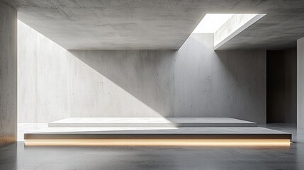 Poster - Minimalist concrete room with platform and light.