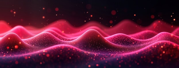 Aufkleber - Abstract vibrant pink, red sound waves on black background. Digital artwork motion, energy. Modern graphic design. Dynamic, futuristic visual representation of frequency, pulse. Creative, colourful.