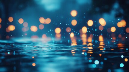 Soft glowing blue bokeh lights, calm and ethereal, abstract and luxurious, peaceful and magical, vibrant and dynamic reflections, high detail and rich atmosphere