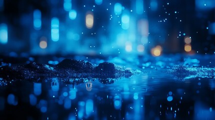 Soft glowing blue bokeh lights, calm and ethereal, abstract and luxurious, peaceful and magical, vibrant and dynamic reflections, high detail and rich atmosphere