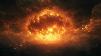 Wall Mural - fiery orange cloud formation in dark sky.