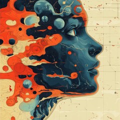 Wall Mural - Intricate Abstract Portrait of a Human Face with Surreal Cosmic Elements and Bold Colors in a Futuristic, Digital Art Style