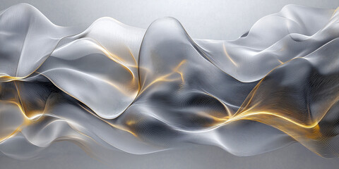 Wall Mural - Abstract wavy surface with golden lines. Futuristic background