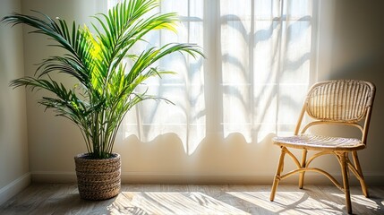 Wall Mural - Plant, chair, sunlit room, decor, home setting