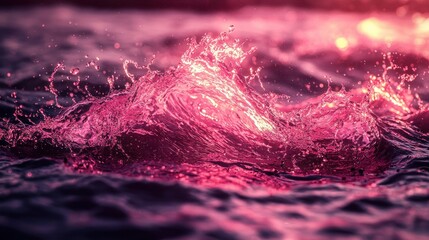 Wall Mural - Pink wave splash, sunset ocean, abstract texture