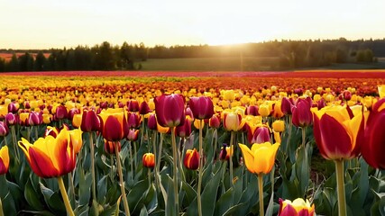 Wall Mural - breathtaking view of an expansive tulip field in full bloom showcasing a vivid array of multicolored flowers in ultra high definition 4K resolution for a nature inspired backdrop