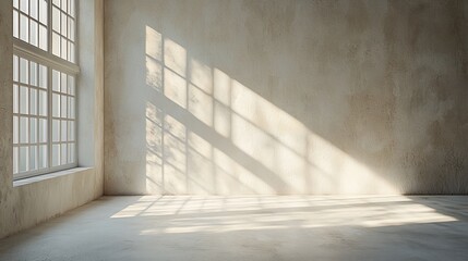Aufkleber - Sunlit empty room with large window and textured wall.