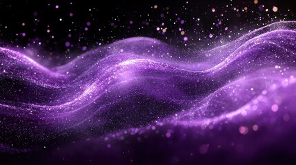 Wall Mural - Purple particle waves flow, dark background, bokeh, digital art, website banner