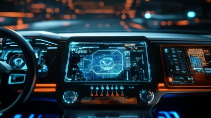 Poster - Futuristic car dashboard with glowing interface and advanced display animation