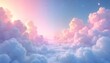 © Viktor - Dreamy sky filled with soft pastel clouds. Clouds fluffy, various shades of pink, blue. Light seems to shine through clouds. Colors soothing, beautiful. Tranquil, peaceful scene. Illustration high
