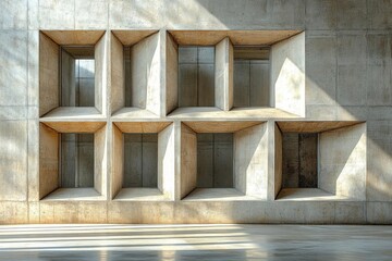 Wall Mural - contemporary concrete wall design featuring shadows cast by geometric shapes creating a striking vis
