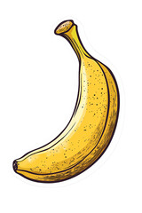 Wall Mural -  Yellow banana illustration with detailed spots and curves, hand-drawn style isolated on transparent background.