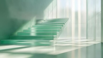 Poster - Sunlight streaming through modern glass staircase in minimalist interior design