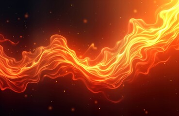 Poster - Dynamic abstract flames swirl in fiery blaze. Fluid, intense movement creates warm, vibrant design. Abstract fire patterns with orange, yellow hues evoke energy, heat. Illustration shows powerful,