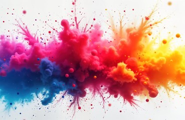 Aufkleber - Vibrant colors explode in mesmerizing burst. Neon pigments splash, mix in motion creating vibrant pattern. Abstract illustration with glowing colors on white background. Colorful ink spray, powerful,