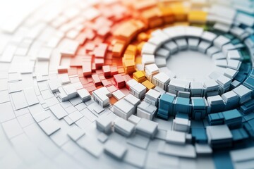Poster - Abstract arrangement of colorful squares creating a spiral pattern in a modern design environment