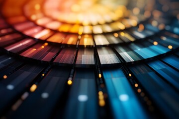 Poster - Vivid arrangement of colored gradient panels creating an artistic spiral design in vibrant hues of blue, orange, and pink